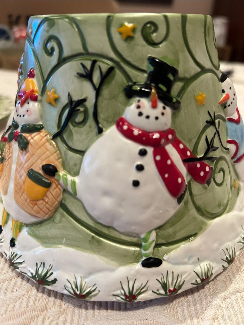 Yankee Candle Green Snowman Ceramic Plate and Holder